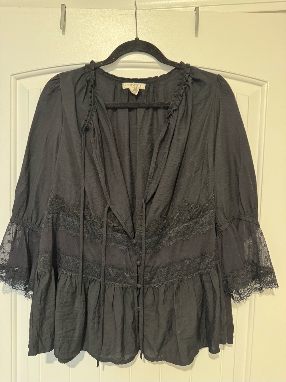 Black/lace trim Blouse